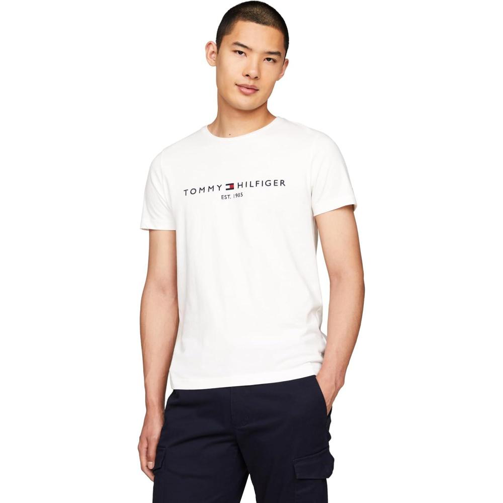 imageTommy Hilfiger Mens Short Sleeve Cotton Graphic TShirts with Embroidered LogoSnow White