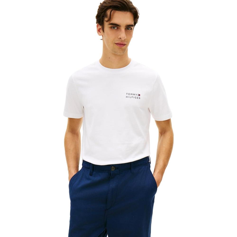 imageTommy Hilfiger Mens Short Sleeve Cotton Graphic TShirts with Embroidered Stacked GraphicWhite