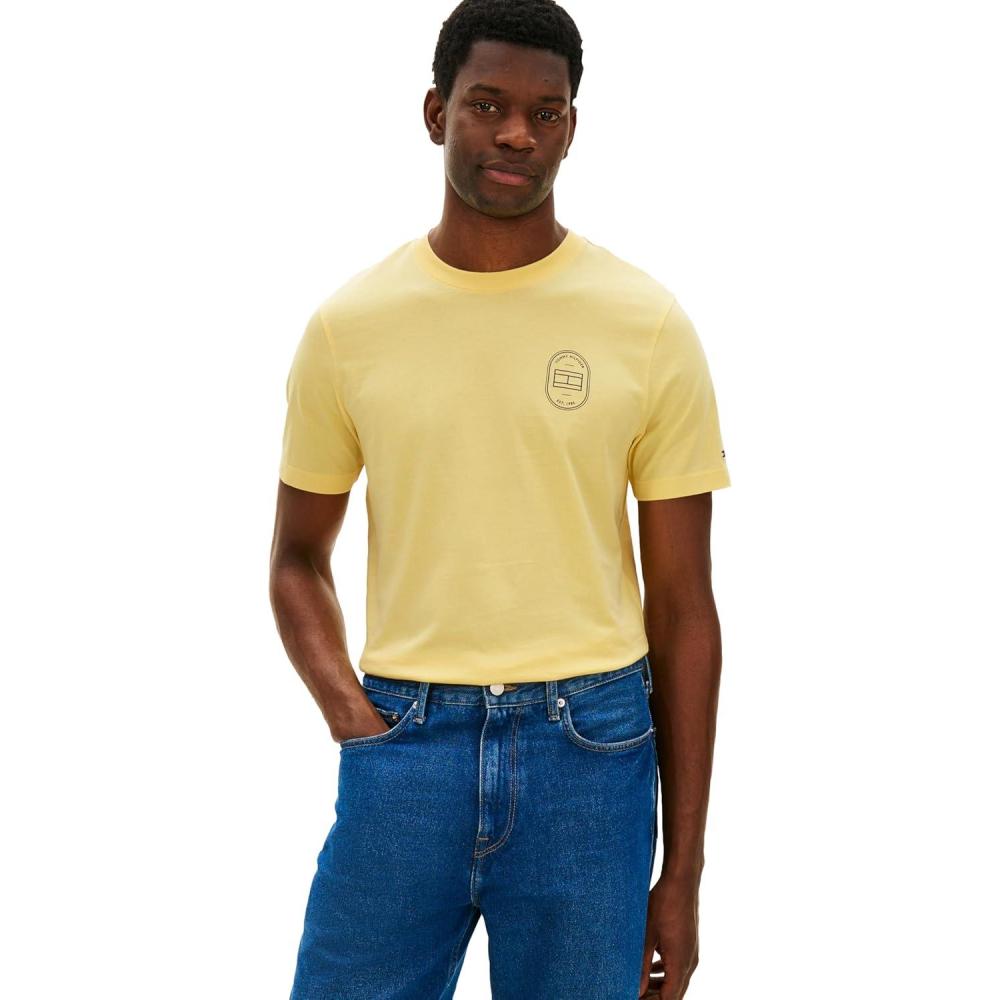 imageTommy Hilfiger Mens Short Sleeve Cotton Graphic TShirts with Printed Flag LogoCitronella