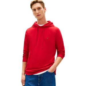 Tommy Hilfiger Men’s Lightweight Long Sleeve Pullover Hoodie(Medium Red)