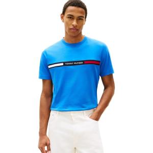Tommy Hilfiger Men’s Short Sleeve Cotton Graphic T-Shirts with Chest Logo Designs(Blue Orbit)