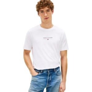 Tommy Hilfiger Men’s Short Sleeve Cotton Graphic T-Shirts with Embroidered Logo & Flag Graphic(White)