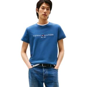 Tommy Hilfiger Men’s Short Sleeve Cotton Graphic T-Shirts with Embroidered Logo(Aegean Sea)