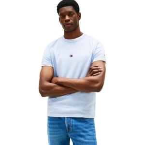 Tommy Hilfiger Men’s Short Sleeve Cotton Graphic T-Shirts with Embroidered Logo(Heathered Blue)