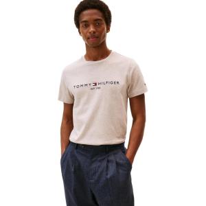 Tommy Hilfiger Men’s Short Sleeve Cotton Graphic T-Shirts with Embroidered Logo(Heathered Pebble)