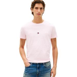 Tommy Hilfiger Men’s Short Sleeve Cotton Graphic T-Shirts with Embroidered Logo(Pink Lily)