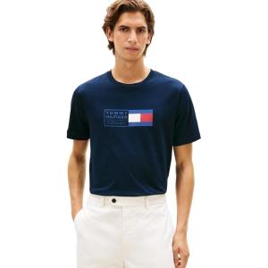 Tommy Hilfiger Men’s Short Sleeve Cotton Graphic T-Shirts with Printed Flag Graphic, Also Available in Big and Tall(Desert Sky)
