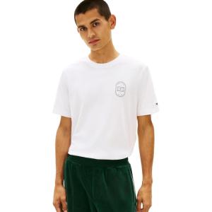 Tommy Hilfiger Men’s Short Sleeve Cotton Graphic T-Shirts with Printed Flag Logo(White)