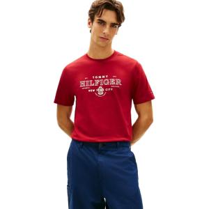 Tommy Hilfiger Men’s Short Sleeve Cotton Graphic T-Shirts with Printed Heritage Logo Graphic(Regatta Red)