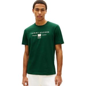 Tommy Hilfiger Men’s Short Sleeve Cotton Graphic T-Shirts with Printed Stacked Chest Graphic, Also Available in Big and Tall(Nocturnal Green)