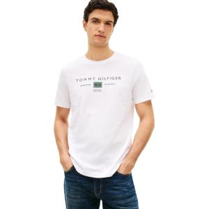 Tommy Hilfiger Men’s Short Sleeve Cotton Graphic T-Shirts with Printed Stacked Chest Graphic, Also Available in Big and Tall(White)