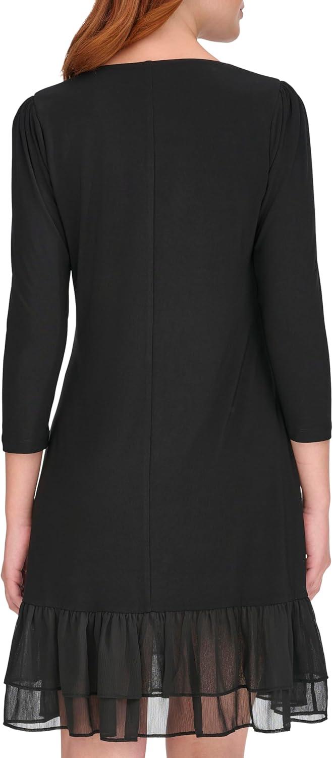 imageTommy Hilfiger Womens 34 Sleeve JerseyChiffon Mix Ruffle Hem DressBlack