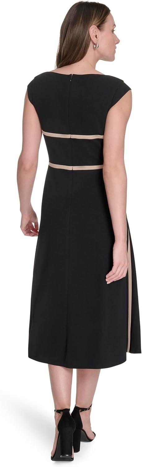 imageTommy Hilfiger Womens Cap Sleeve Wide Neck Fit and Flare Midi DressBlack Sand