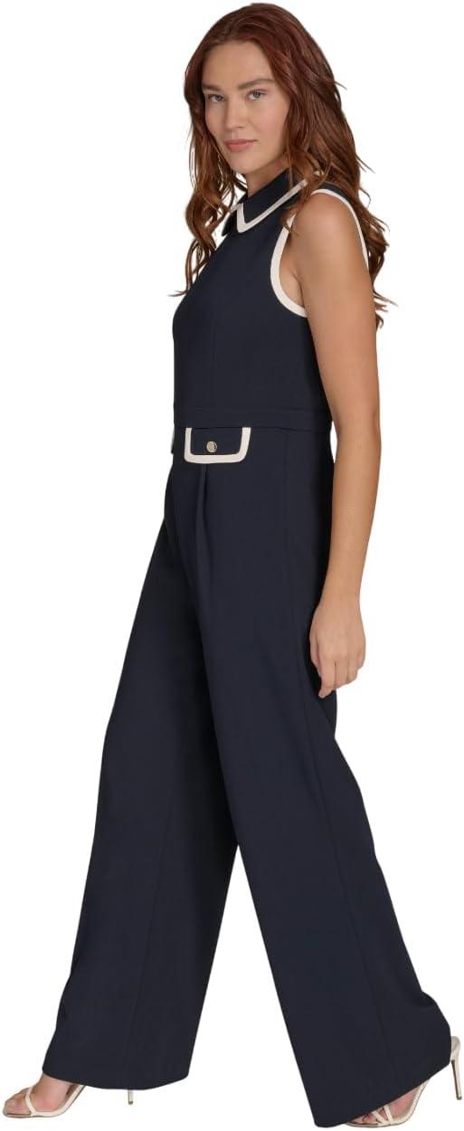 imageTommy Hilfiger Womens Pocketed Collared Contrast Sleeveless DressSky CaptainIvory