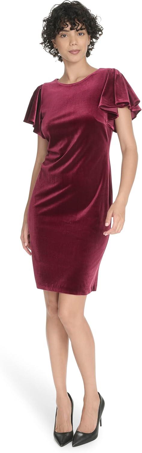 imageTommy Hilfiger Womens Short Flutter Sleeve Jewel Neck Mini Sheath DressBeet Red
