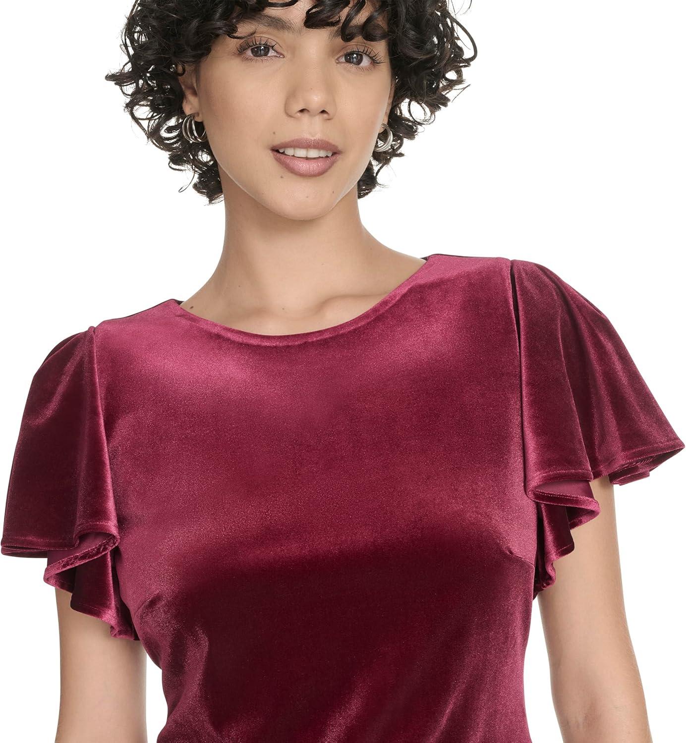 imageTommy Hilfiger Womens Short Flutter Sleeve Jewel Neck Mini Sheath DressBeet Red