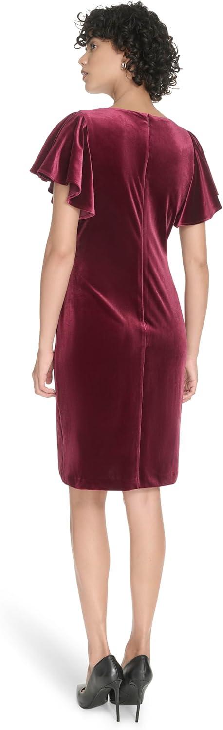 imageTommy Hilfiger Womens Short Flutter Sleeve Jewel Neck Mini Sheath DressBeet Red