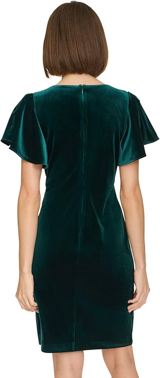 imageTommy Hilfiger Womens Short Flutter Sleeve Jewel Neck Mini Sheath DressHunter