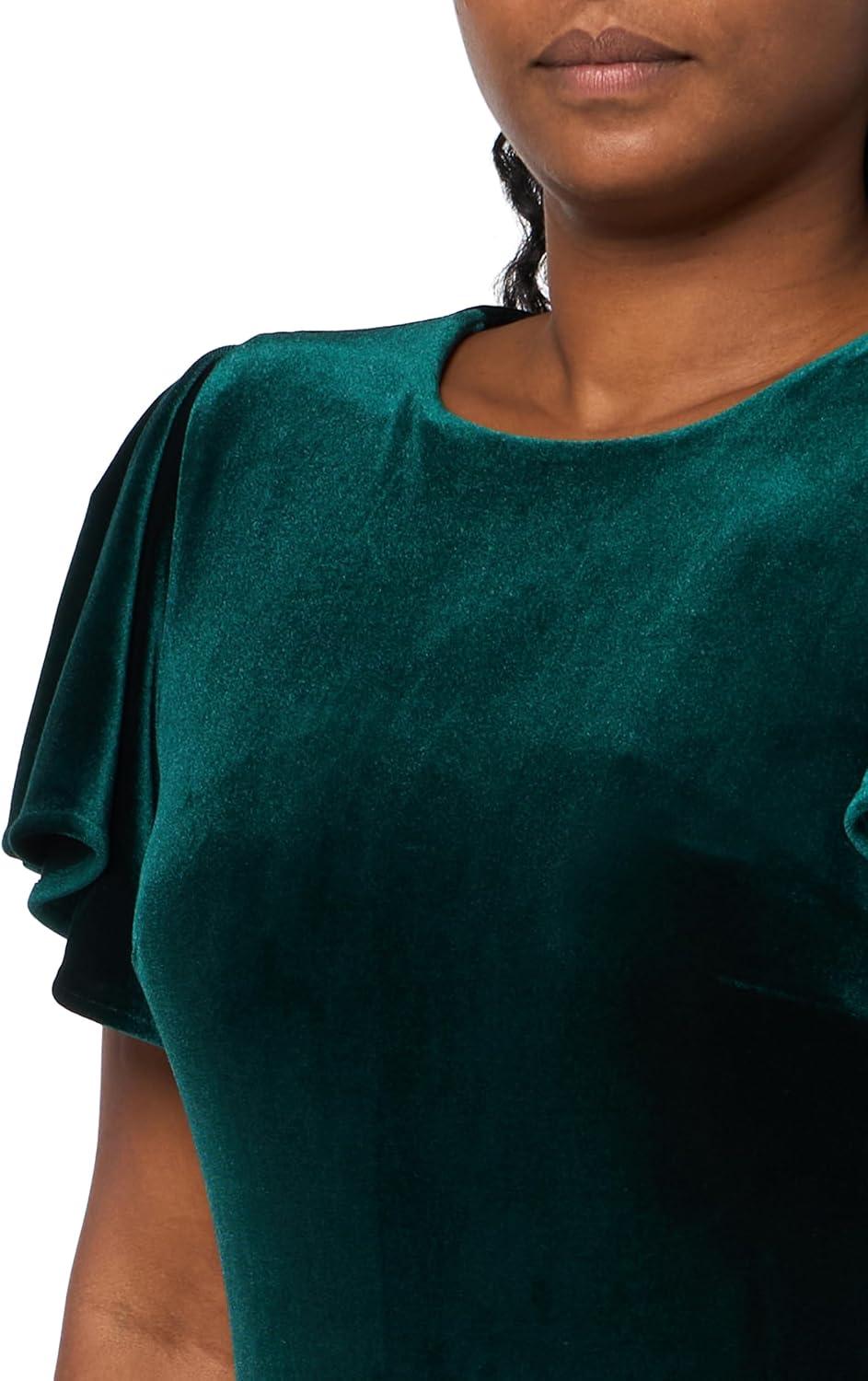 imageTommy Hilfiger Womens Short Flutter Sleeve Jewel Neck Mini Sheath DressHunter Green