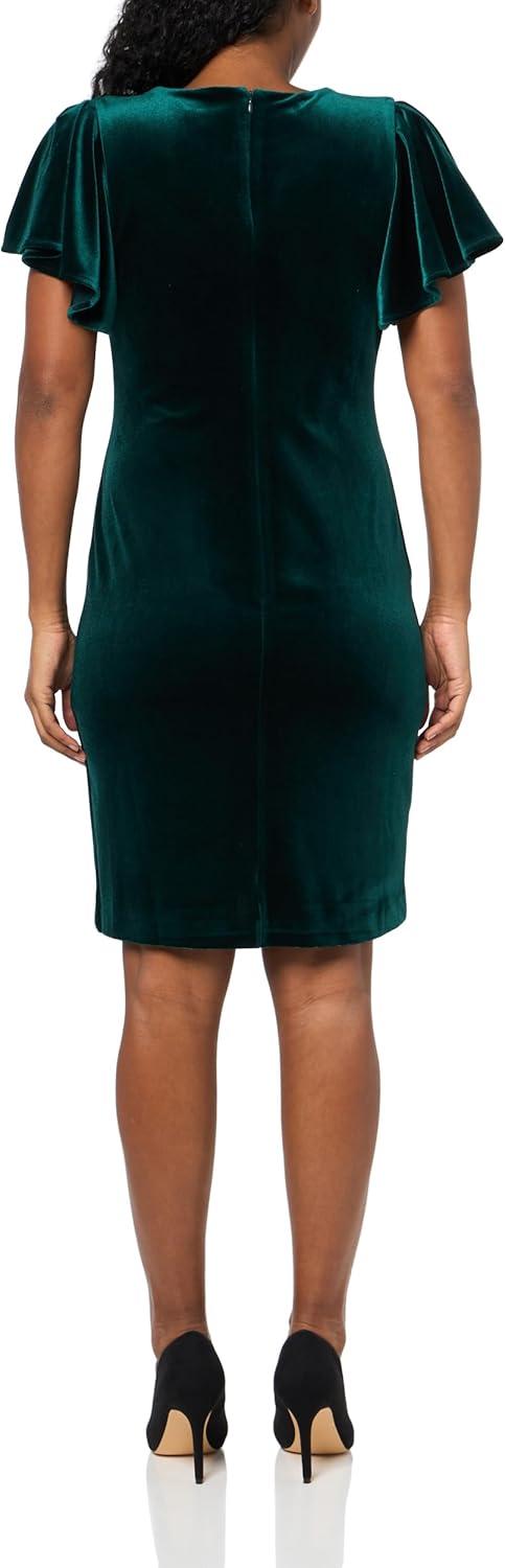 imageTommy Hilfiger Womens Short Flutter Sleeve Jewel Neck Mini Sheath DressHunter Green