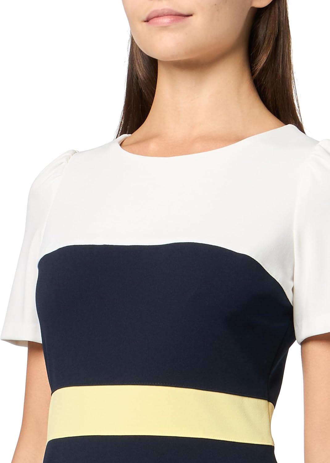 imageTommy Hilfiger Womens Short Sleeve Jewel Neck Colorblock Striped Sheath Mini DressIvorySunshineSky Captain