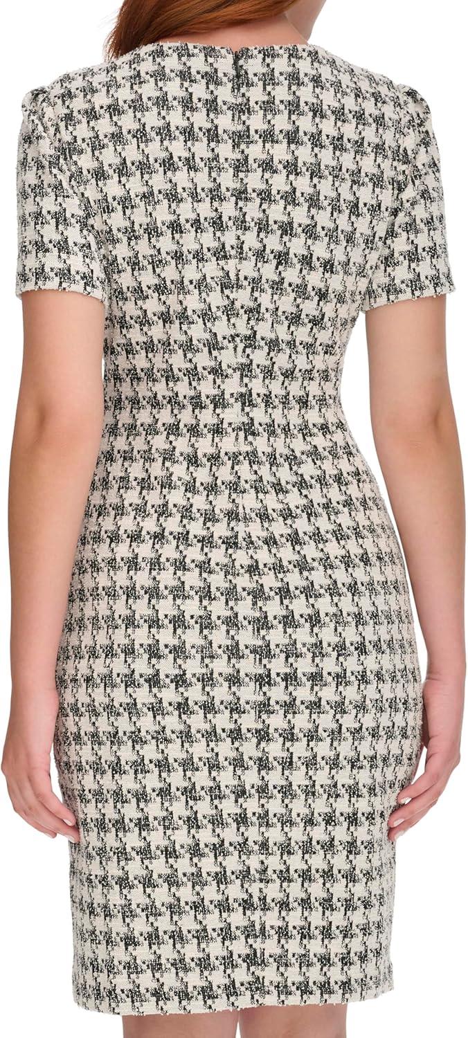 imageTommy Hilfiger Womens Short Sleeve Jewel Neck Colorblock Studded Asymmetrical Hem Crepe Mini DressBlackPearl