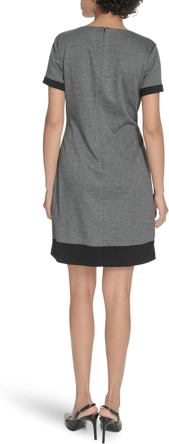 imageTommy Hilfiger Womens Short Sleeve Jewel Neck Novelty Button Mini Shift DressBlackGrey