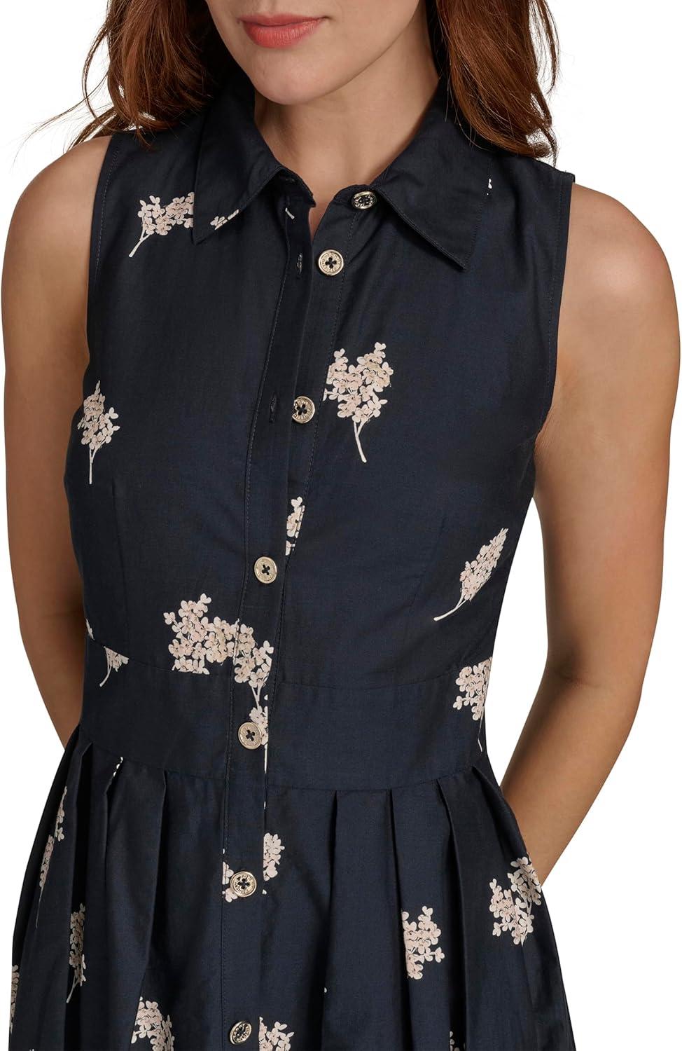 imageTommy Hilfiger Womens Sleeveless Collared Front Button Aline Midi DressSky Captain Multi