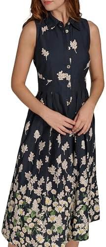 imageTommy Hilfiger Womens Sleeveless Collared Front Button Aline Midi DressSky Captain Multi