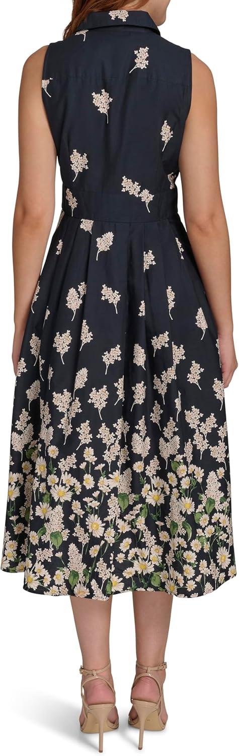 imageTommy Hilfiger Womens Sleeveless Collared Front Button Aline Midi DressSky Captain Multi
