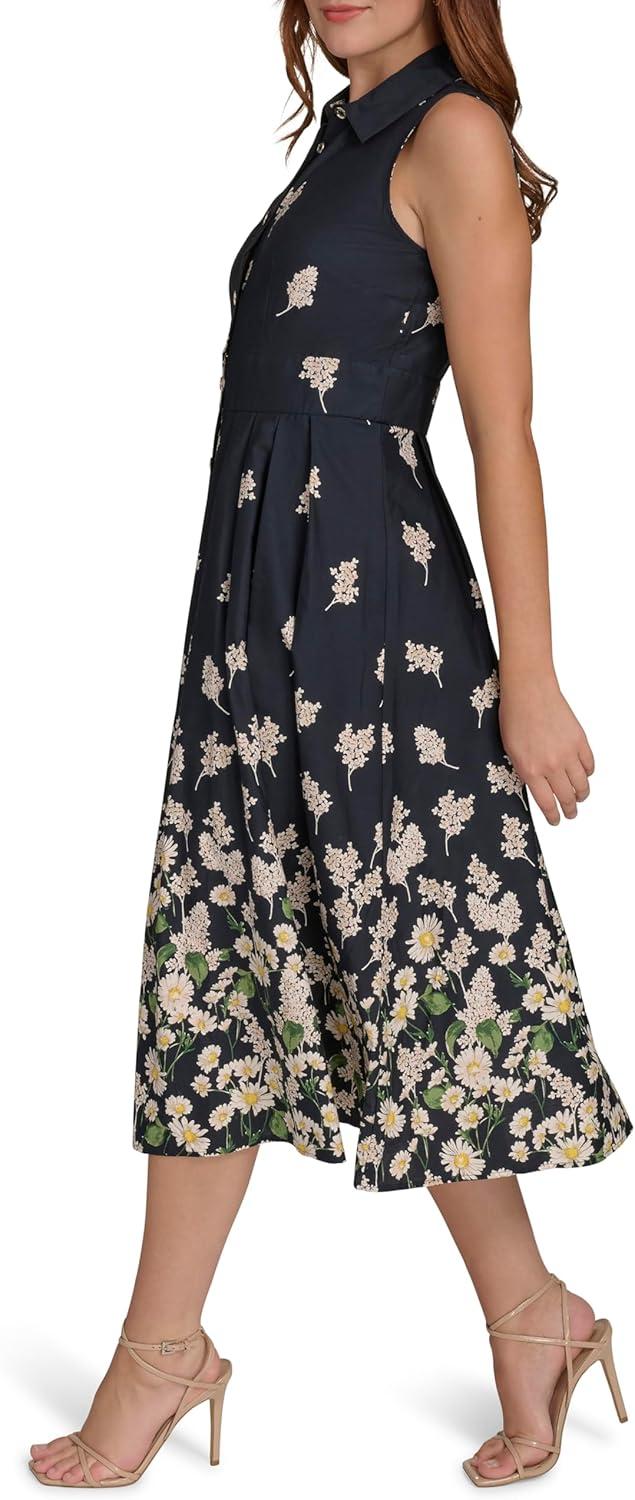 imageTommy Hilfiger Womens Sleeveless Collared Front Button Aline Midi DressSky Captain Multi