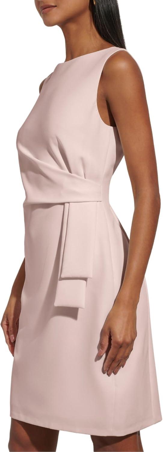 imageTommy Hilfiger Womens Sleevless Boat Neck Fold Detail Crepe Sheath Mini DressBallerina Pink