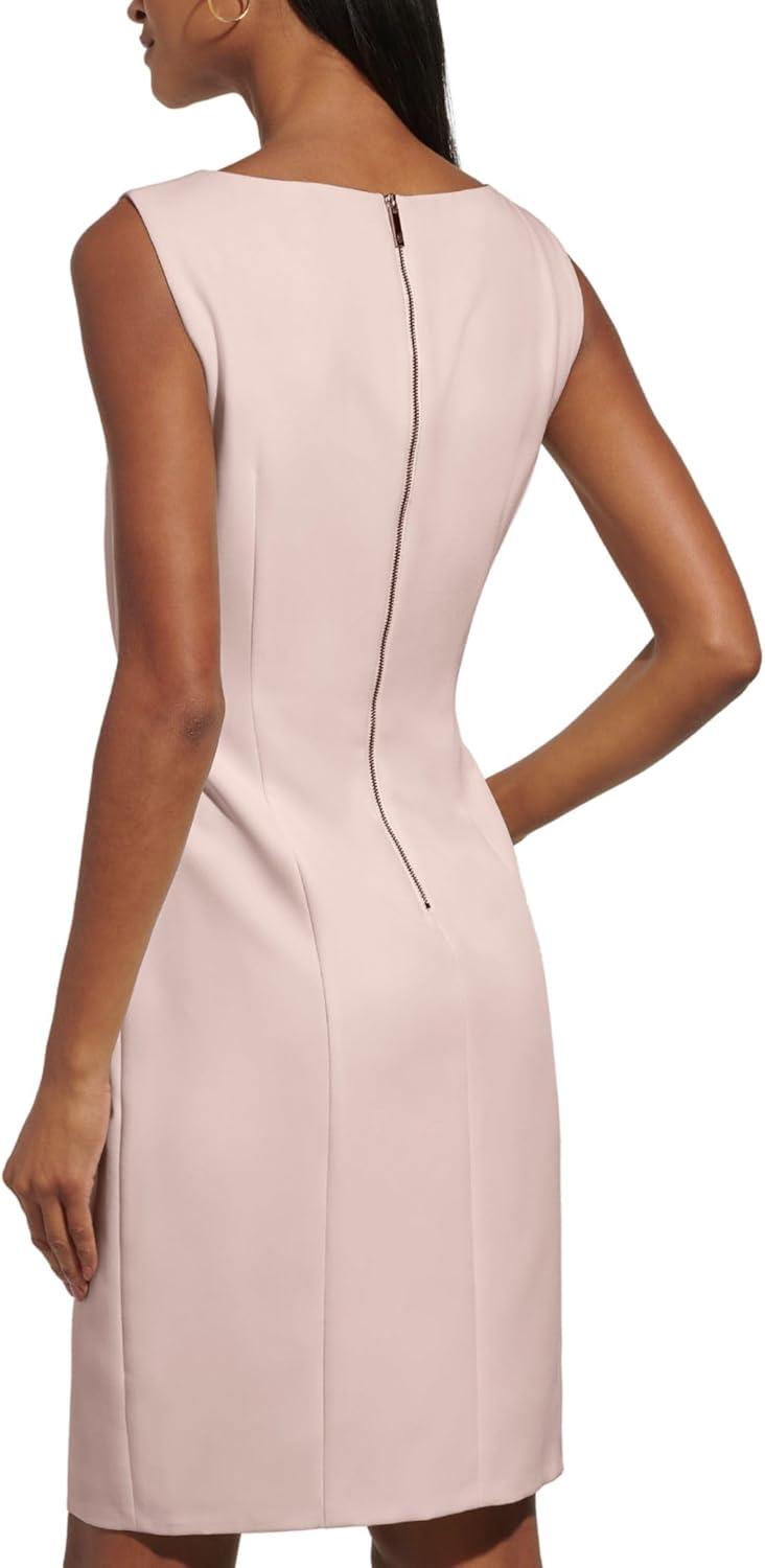 imageTommy Hilfiger Womens Sleevless Boat Neck Fold Detail Crepe Sheath Mini DressBallerina Pink