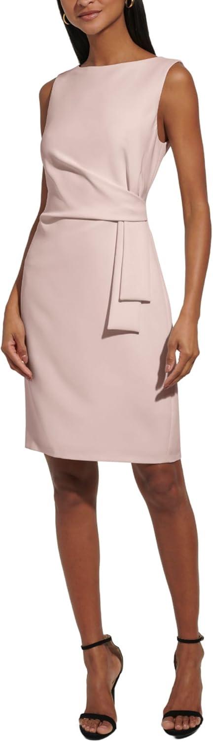 imageTommy Hilfiger Womens Sleevless Boat Neck Fold Detail Crepe Sheath Mini DressBallerina Pink