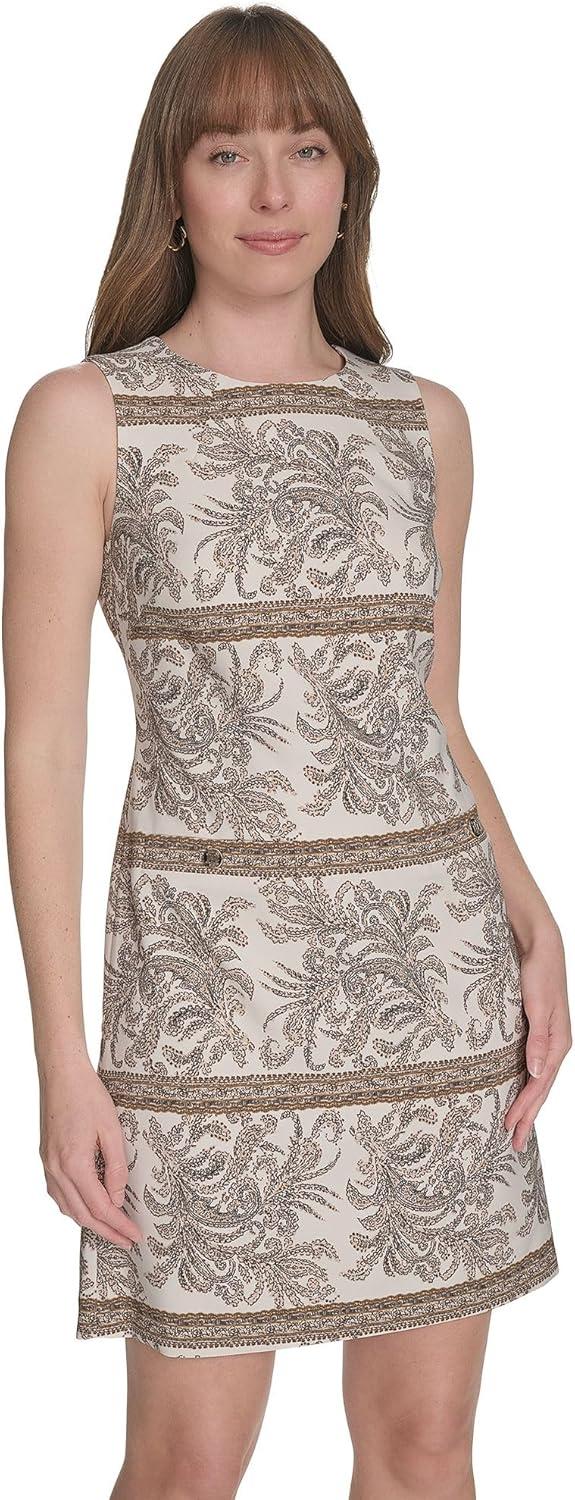 imageTommy Hilfiger Womens Sleevless Pocket Salon Stretch Shift DressWhitecap Multi