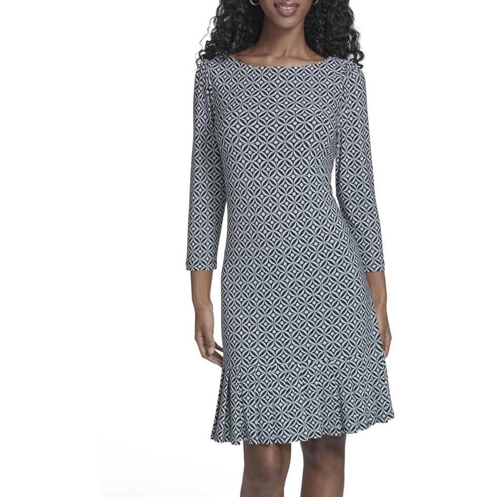 imageTommy Hilfiger Womens 34 Sleeve Crew Neck Double Ruffle Hem Jersey Shift Mini DressSky CaptainHarbor Grey