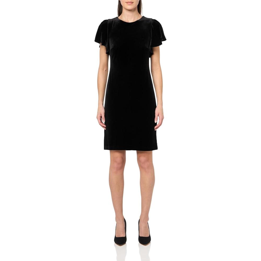 imageTommy Hilfiger Womens Short Flutter Sleeve Jewel Neck Mini Sheath DressBlack Night
