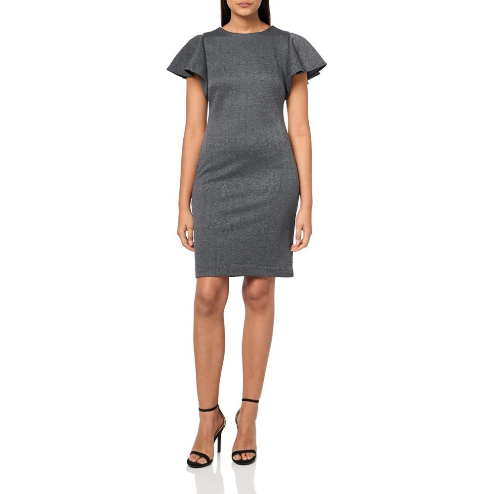 imageTommy Hilfiger Womens Short Flutter Sleeve Jewel Neck Mini Sheath DressBlackDark Grey