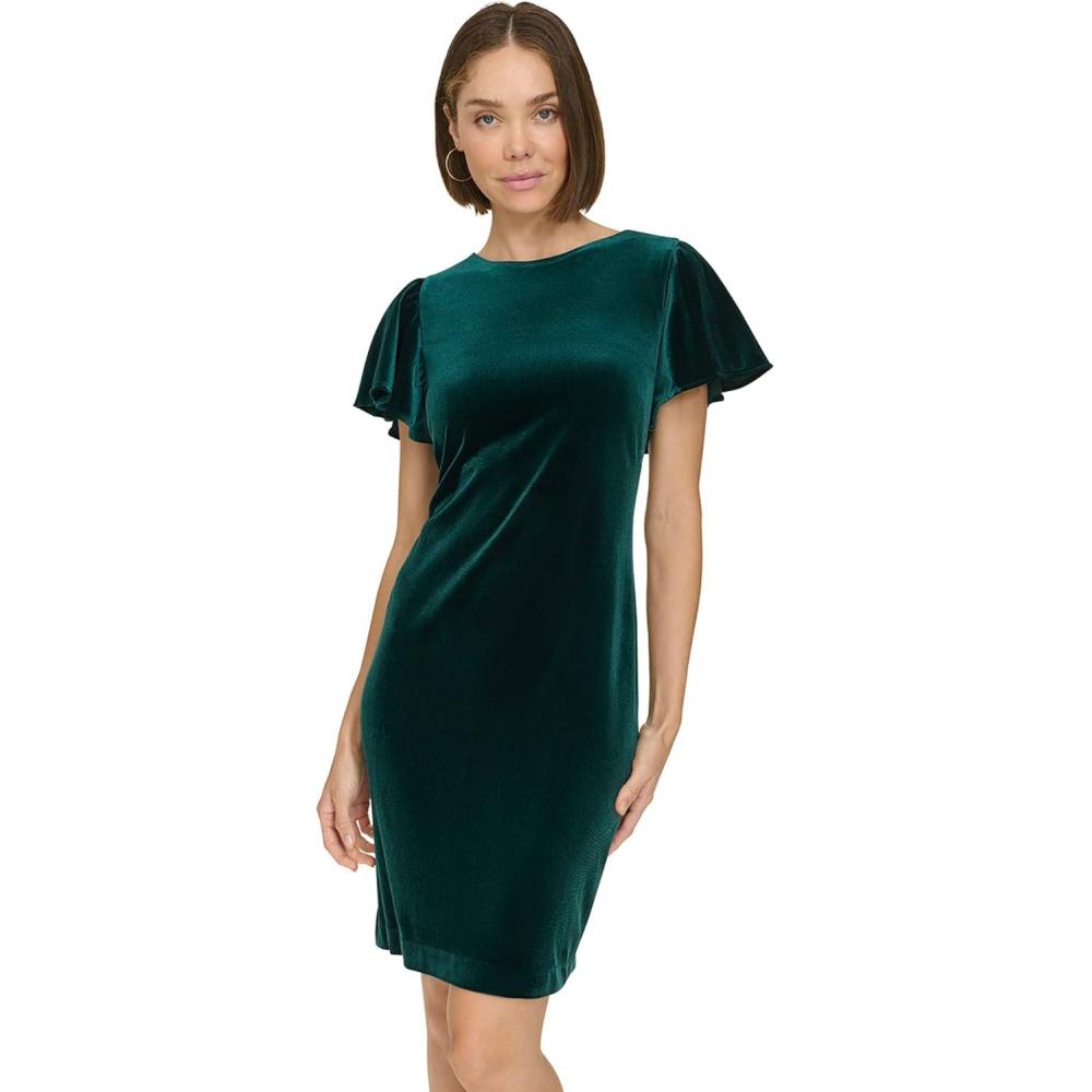 imageTommy Hilfiger Womens Short Flutter Sleeve Jewel Neck Mini Sheath DressHunter