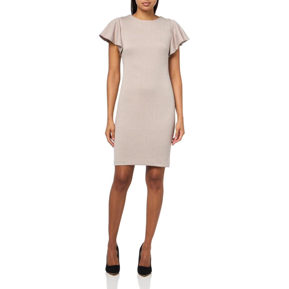 imageTommy Hilfiger Womens Short Flutter Sleeve Jewel Neck Mini Sheath DressLight BeigeIvory