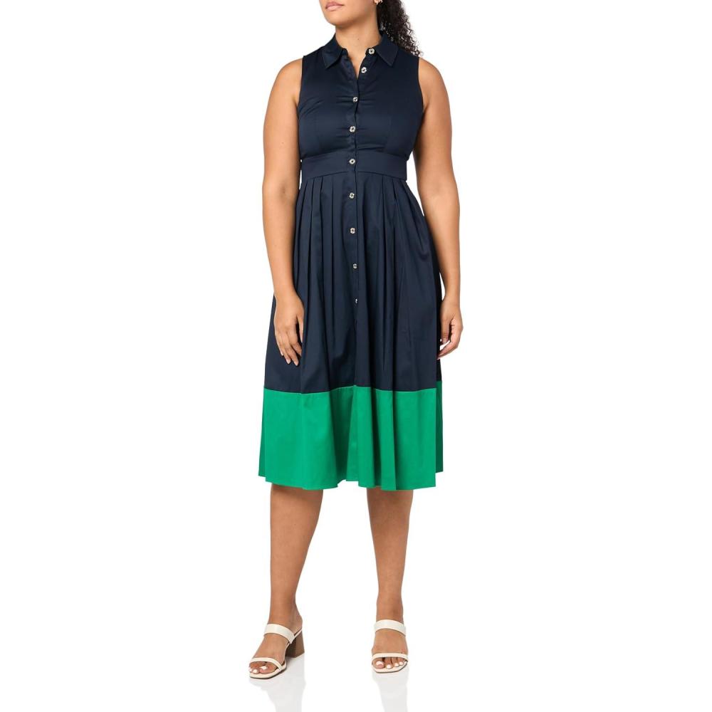 imageTommy Hilfiger Womens Sleeveless Collared Front Button Aline Midi DressMajorelle Blue