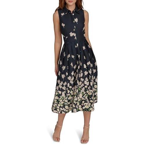 imageTommy Hilfiger Womens Sleeveless Collared Front Button Aline Midi DressSky Captain Multi