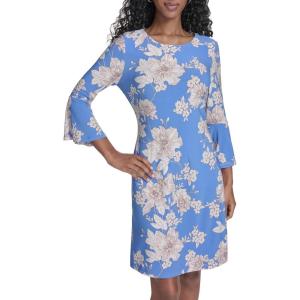 Tommy Hilfiger Women’s 3/4 Bell Sleeve Jewel Neck Sheath Mini Dress(French Blue Combo)
