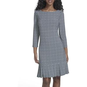Tommy Hilfiger Womens 3/4 Sleeve Crew Neck Double Ruffle Hem Jersey Shift Mini Dress(Sky Captain/Harbor Grey)