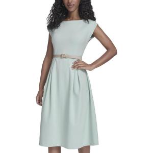 Tommy Hilfiger Women’s Cap Sleeve Crew Neck Scuba Crepe Belted Midi Dress(Harbor Gray)
