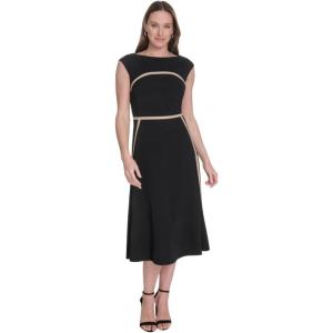 Tommy Hilfiger Women’s Cap Sleeve Wide Neck Fit and Flare Midi Dress(Black/ Sand)