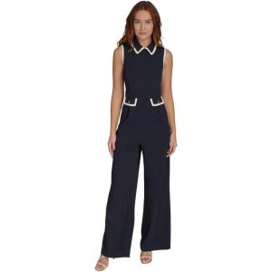 Tommy Hilfiger Women’s Pocketed Collared Contrast Sleeveless Dress(Sky Captain/Ivory)