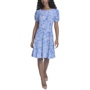 Tommy Hilfiger Women’s Puff Sleeve Crew Neck Jersey Shift Mini Dress(French Blue/Ivory)
