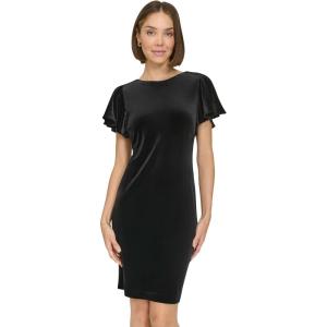 Tommy Hilfiger Women’s Short Flutter Sleeve Jewel Neck Mini Sheath Dress(Black)