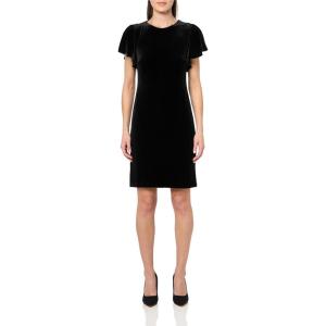 Tommy Hilfiger Women’s Short Flutter Sleeve Jewel Neck Mini Sheath Dress(Black Night)